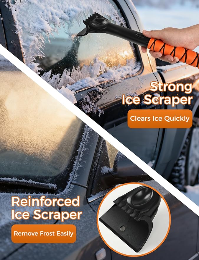 BFONS 41" Ice Scrapers for Car Windshieldand Extendable Snow Brush with Foam Grip and 360° Pivoting Brush Head for Christmas Car Auto Truck SUV