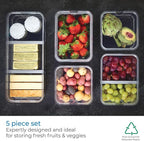 iDesign Crisp 5-Piece Recycled Plastic Refrigerator Organizer Bin Set with Lids, Clear/Gray