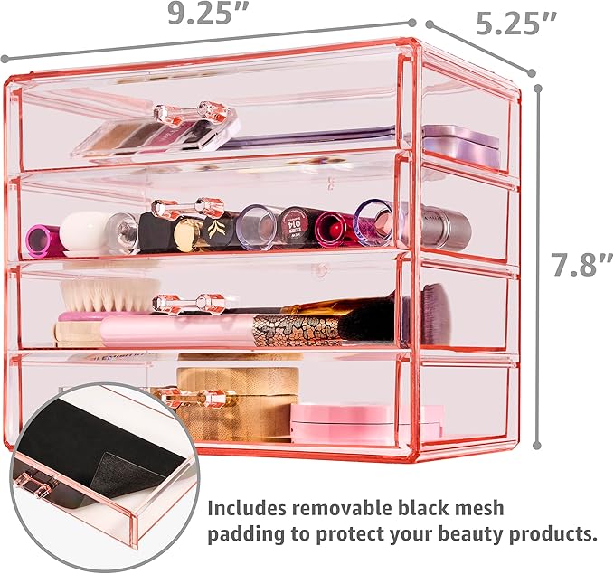 Sorbus Makeup Organizer - 4 Drawer Acrylic Make Up Organizers and Storage for Cosmetics, Jewelry, Beauty Supplies, Clear Make