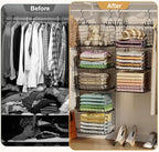 6 Tier Closet Hanging Organizer, Clothes Hanging Shelves with 4 Hanging Hooks 5 S Hooks, Wire Storage Basket Bins, for Clothi