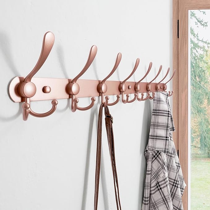 Dseap Coat Rack Wall Mount - 29.5” Long 8-Tri-Hooks Heavy Duty Coat Hanger Rail Wall Hooks for Hanging Coats Hats Clothing Cl