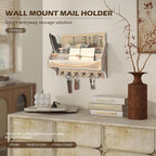 Rebee Vision Pine Wood Rustic Key Holder Wall Mount - Farmhouse 3-Tire Mail Holder with 6 Key Hooks - Multifunctional Wall Or
