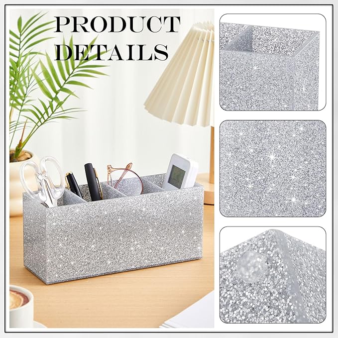 Jetec Acrylic Glitter Pen Holder 4 Compartments Bling Makeup Brush Stationery Organizer Pencil Holder for Desk Accessories Sp