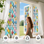 WPCTEV 3D Window Film No Glue Privacy for Glass Sticker Static Cling Heat Control Anti UV Non-Adhesive Decorative Rhombus 29.5 Inch x 6.5 Feet