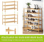 BMOSU 3-Tier Bamboo Shoe Rack Premium Stackable Shoe Shelf Storage Organizer for Hallway Closet Living Room Entryway Organize