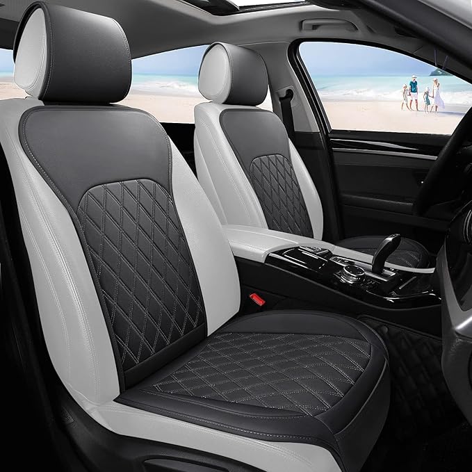 Sanwom Universal Front Leather Car Seat Covers Black 2 Pcs Luxury Seat Covers, Anti-Slip Waterproof Auto Driver Cushions Fit 