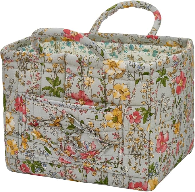Boho Fabric Storage Basket, Large Capacity Laundry Basket, 12.2'' x 10.23'' x 10.23'' Collapsible Laundry Hamper with Easy Ca