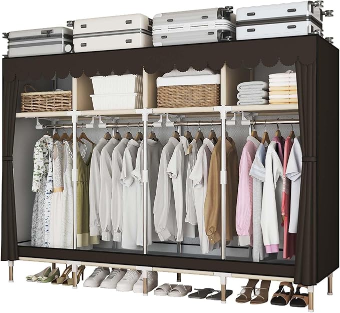 Portable Wardrobe Closet Durable and Easy to Assemble Heavy Duty Clothes Rack with Non-Woven Cover Fabric Best for Bedroom an