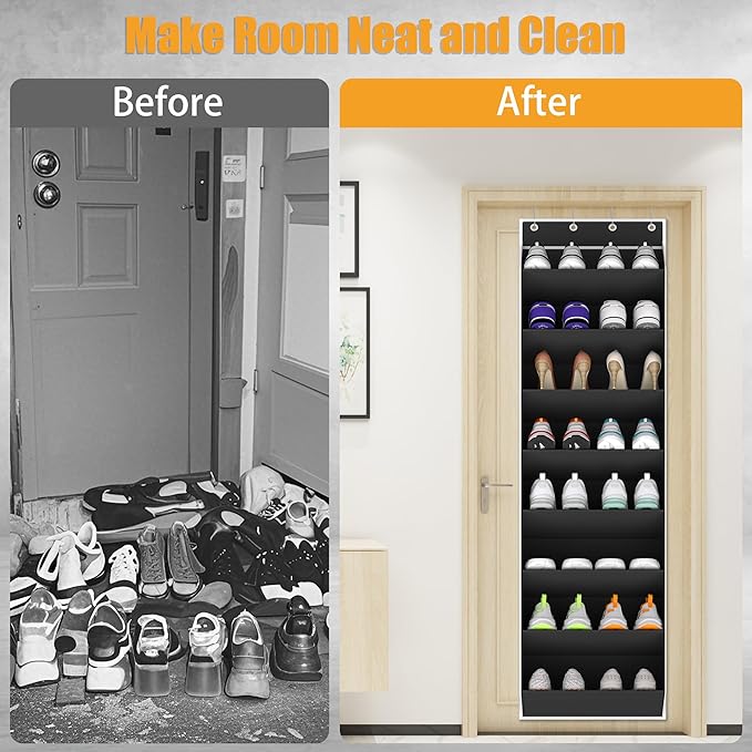 KYEVIS Over The Door Shoe Organizer Storage Fit 16-24 Pairs Hanging Shoe Rack Organiser for Closet Door, Deep Pocket Shoe Hol
