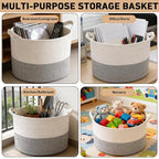 65L Large Woven Cotton Rope Blanket Basket with Handles, Laundry Hamper Storage Bin for Pillows, Comforters,Clothes, Bedroom 