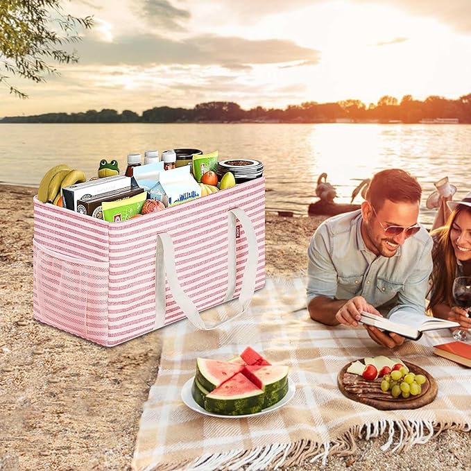 LHZK Standing Extra Large Utility Tote Bag with Metal Wire Frame and the Sides Rinforced, Extra Large Tote Bag with Handle,