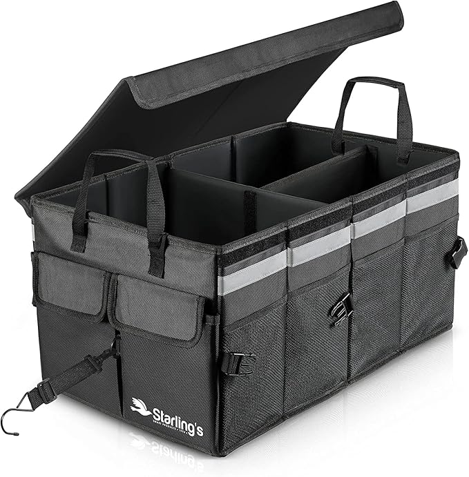 Starling's Car Trunk Organizer Super Strong, Foldable Storage Cargo Box for SUV, Auto, Truck Nonslip Waterproof Bottom, Fits