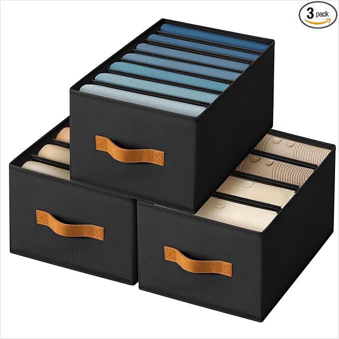Homsorout Clothes Organizers and Storage - 4/5/7 Grids Fabric Jeans Organizer with Handles, Foldable Closet Organizers Divide