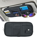 Da by Car Visor Organier Truck SUV Sun Visor Storage Pocket PU Leather Pouch Holder with Multi-Pocket Double Zipper Net Pocket, for Cards Pens Sunglasses Document (Black)