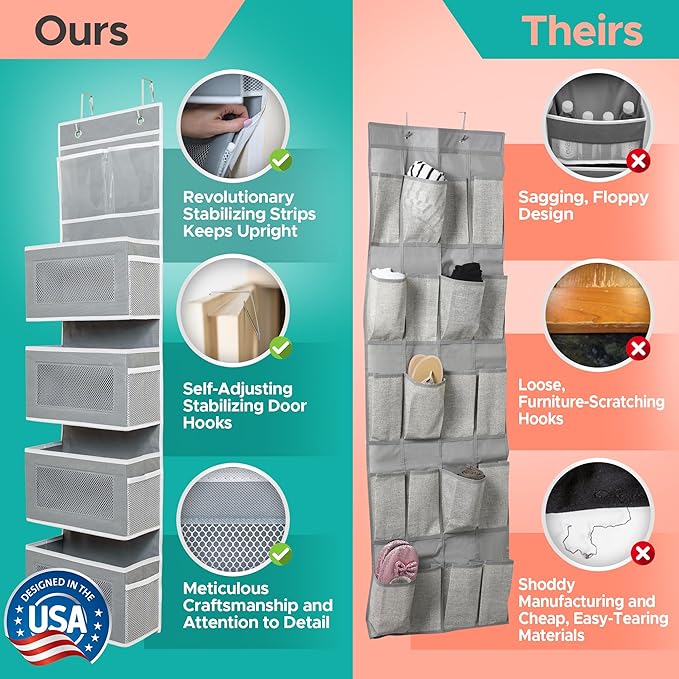 Wondersome Over the Door Organizer - Clear Mesh Window Hanging Storage Rack - Closet/Wall Organization for Bedroom, Bathroom,