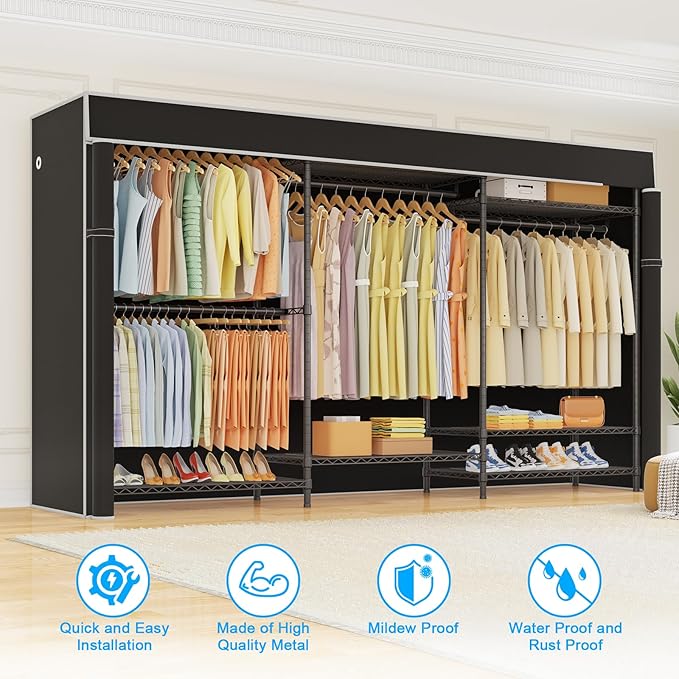 Ulif E13C Pro Heavy Duty Closet Organizer System，Freestanding Clothing Racks for Hanging Clothes，Adjustable Garment Rack 75" 