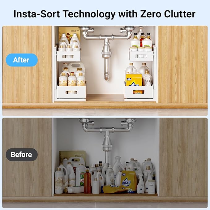 Pull-out Under Kitchen Sink Organizer, Metal Functional Under Sink Organizer, Height Adjustable Under Bathroom Sink Organizer