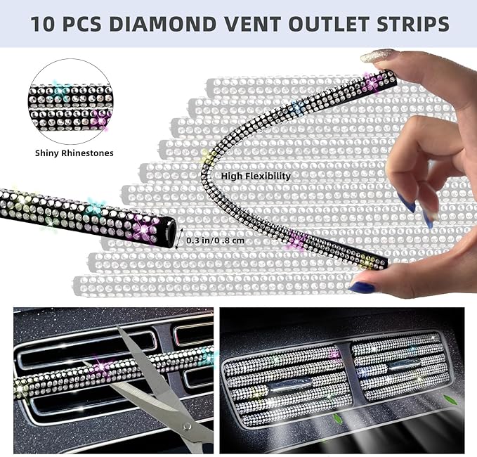NBTEPEM 30 Pcs Multicolor Bling Car Accessories Set for Women, Steering Wheel Cover Set, Bling Console Cover, Seat Belt Cushion, Shift Knob Cushion, Cup Coaster, Rhinestone Car Hanging Accessories