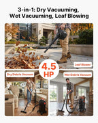 VEVOR 3-in-1 Shop Vac, 8 Gallon Wet Dry Shop Vacuum, 4.5 Peak HP Portable Vacuum Cleaner with Blower, Dual-Filter, 950W Input