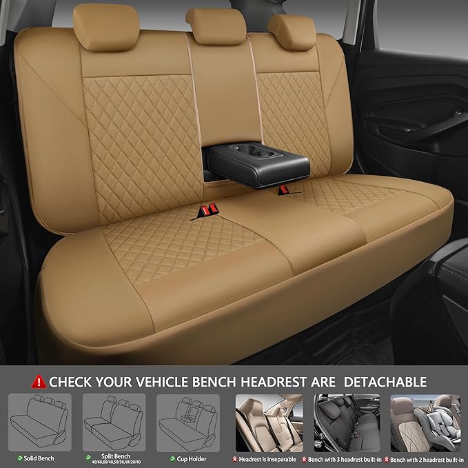 CAR PASS Faux Leather Seat Covers Full Set, Quilting Waterproof Premium Automotive Seat Cover with 5mm Composite Sponge Insid
