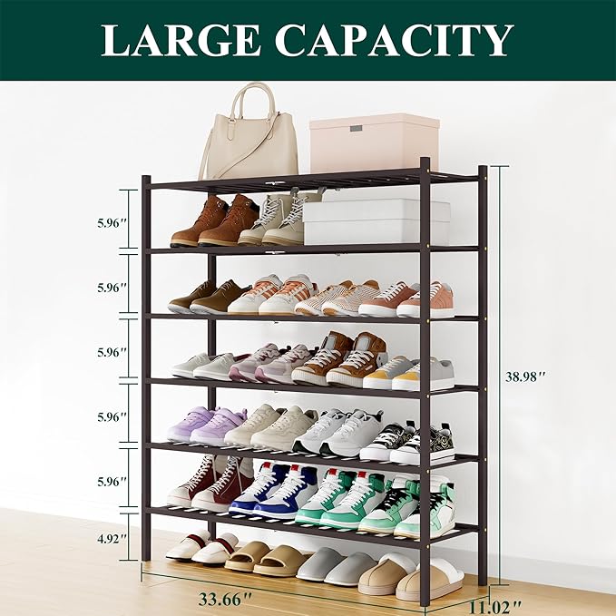 Smiry Shoe Rack, 6 Tier Long Bamboo Shoe Organizer, Stackable Free Standing Wooden Shoe Storage Shelf for Closet, Entryway, F