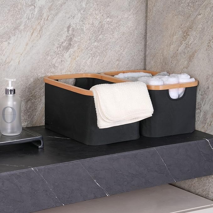 efluky Storage Baskets for Organizing, Fabric Storage Bins with Bamboo Handles, Collapsible Storage Baskets for Shelves and C