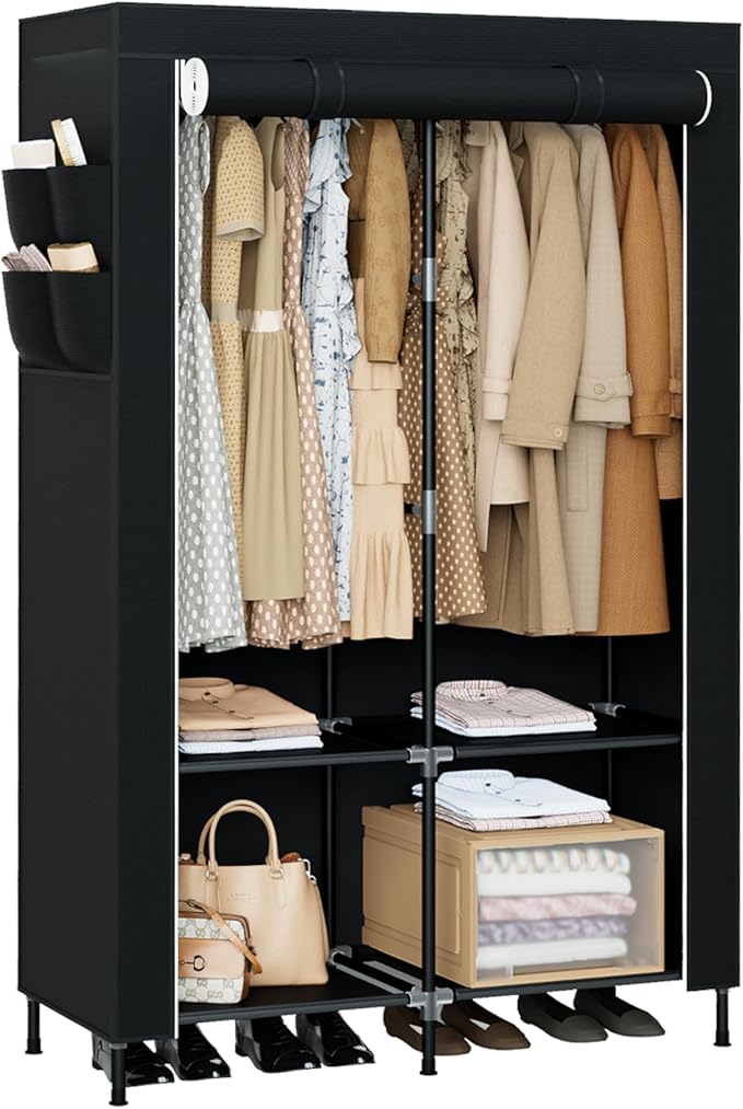CASAMAYA Portable Closet, 34 Inch Large Capacity Wardrobe Closet with Cover, Clothes Storage Organizer with Shelves and 2 Han