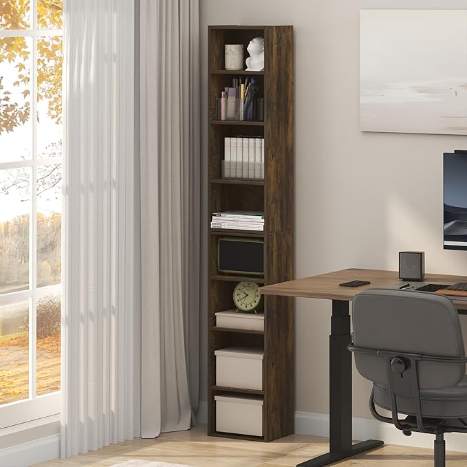 Furinno PASIR Book Shelf, 8-Tier Bookshelf, Bookcase with Open Shelf, 9.3 x 11.8 x 70.9, for Living Room, Bedroom, Home Offic