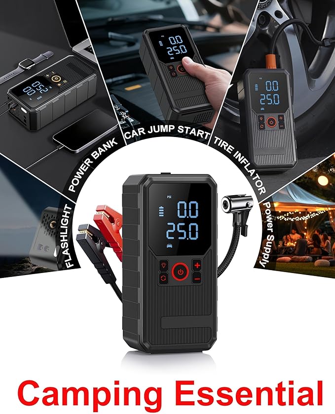 Car Jump Starter with Air Compressor, 4000A Portable Jump Starter for Dead Battery, 150 PSI Tire Inflator with Auto