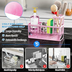 Cisily Pink Kitchen Sink Caddy Organzier with High Brush Holder, Sponge Holder for Sink, 304 Rustproof Stainless, Kitchen Cou