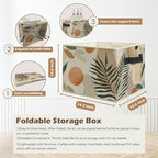 Boho Abstract Botanical Storage Box Bins, Mid Century Modern Boho Leaf Collapsible Storage Basket Organizer for Bedroom Laund