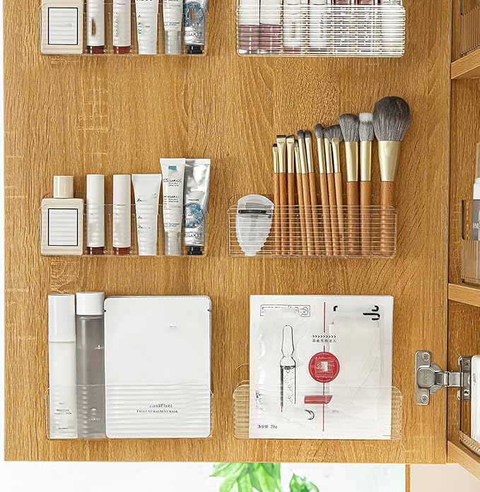 MORNITE Bathroom Medicine Cabinet Organizer Set, Small Narrow Compact Shelves Holder Compartments for Lipstick, Facial Mask, 