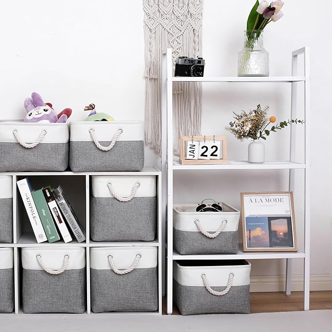 11 x 11 Inch Storage Cubes, 6 Pack Large Collapsible Fabric Storage Bin with Ropes, Foldable Storage Cubes for Home, Office,C