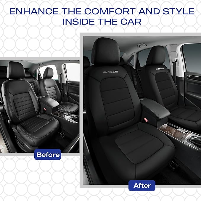 Skechers Memory Foam Car Seat Covers,Thick Cool Touch Fabric Seat Covers Front Seat Covers Airbag Compatible,Automotive Comfo