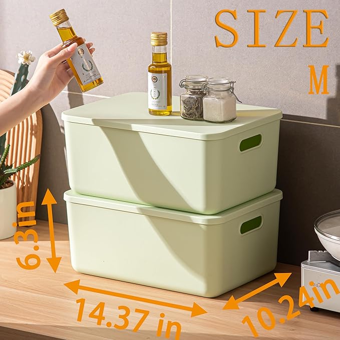 4 pack large plastic White storage bins Baskets, Toy Box Chest with Lids and Handle，Organizer Containers for Baby，Kids,snacks