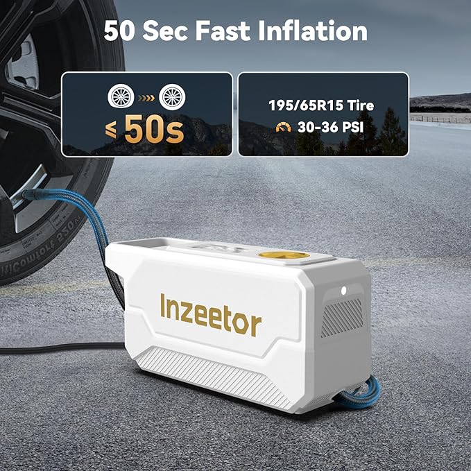 150 PSI Tire Inflator Portable Air Compressor, 12V DC Auto Shutoff Air Pump with Digital Pressure Gauge and Emergency LED Light for Car Tires, Bicycle & Balloons, White