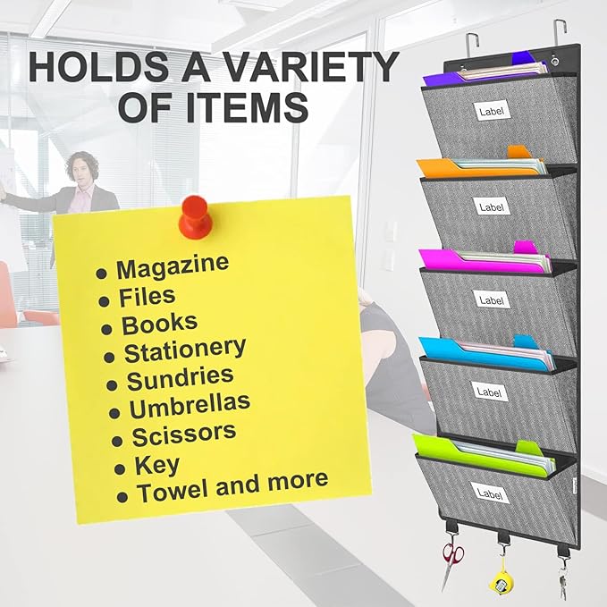 Over the Door File Organizer, Hanging File Folders, Wall Organizers and Storage for Mail, Magazine, Notebooks, Planners, Offi