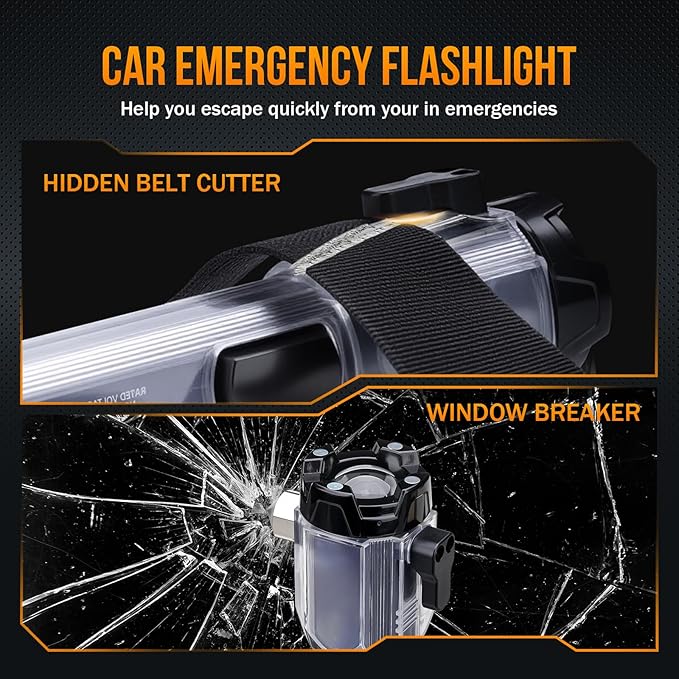 Car Emergency Flashlights Rechargeable 2Packs, 990,000L High Lumens Car Flashlight Emergency Kit, 7 Modes Tactical LED Flash 