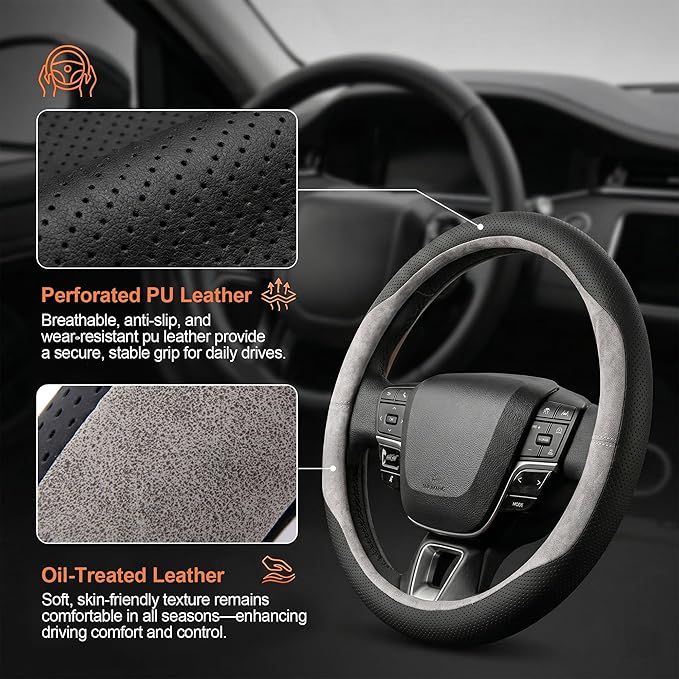 West Llama Customized Auto Car Steering Wheel Cover for Chevy Silverado 1500, 2500, 3500,14.5-15 inch (Gray - Standard Size)