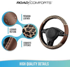 Road Comforts Leopard Steering Wheel Cover for Women, Cute Anti-Slip Microfiber Leather, Universal Fit 14.5-15 Inch Round Ste