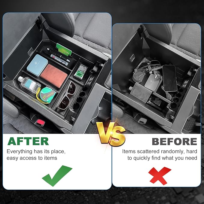 TOPINSTALL 2026 Full Size Console Organizer Compatible with 2022-2026 Toyota Tundra/Sequoia 2023-2026, Plastic Armrest Storage Box Tray with Non-Slip Inserts (Not for the Console with Safe)