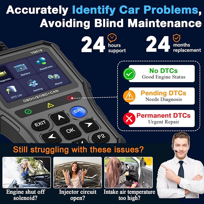 AMTIFO OBD2 Scanner with Battery Tester - Check Engine Light & Emissions Readiness, Plug & Play, Battery Health,