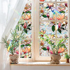 Niviy Window Privacy Film, Magnolia Flowers Stained Glass Window Film, Rainbow Film Glass Sun Protection Decals for Car Moonroof, Windows Tint for Home Bathroom (16.93 x 39.37inch)