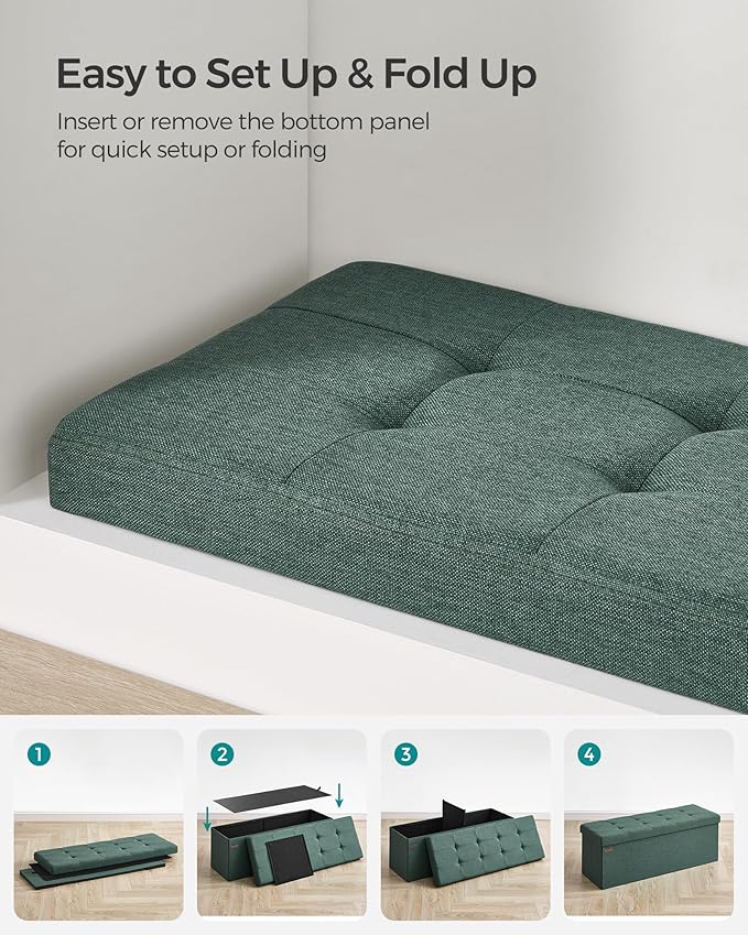 SONGMICS MAZIE Collection - 43 Inches Folding Storage Ottoman Bench, Ottoman Foot Rest, End of Bed Bench, Storage Chest, Load