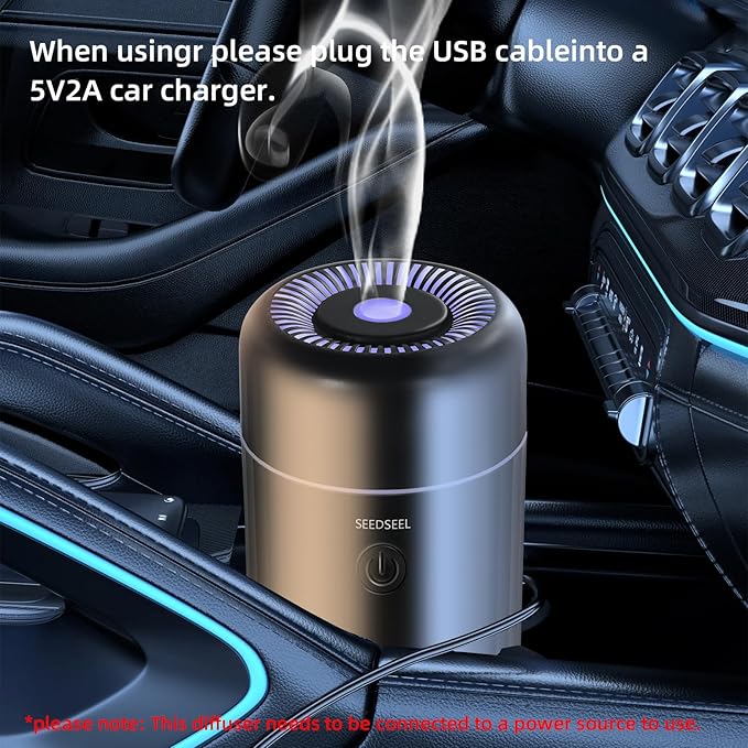 Car Aromatherapy Diffusers for Essential Oils，Mini USB Air Scent Small Humidifier with 7-LED Color Changing for Car Room Home