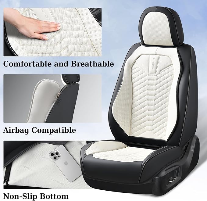 Coverado Car Seat Covers, Front Seat Cover, Waterproof Nappa Leather Seat Covers for Cars, 2 Pack Driver Car Seat Protectors,