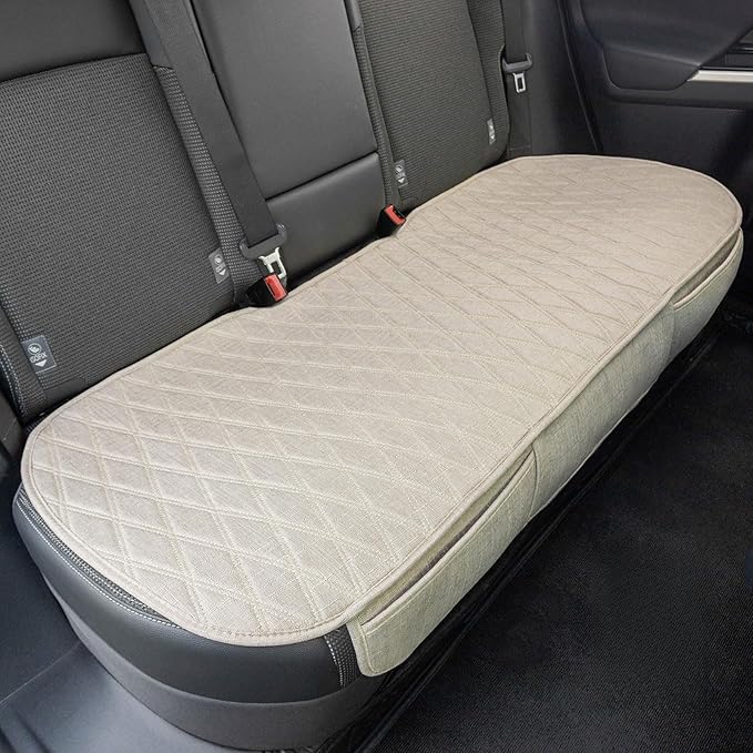 Universal Auto Faux Linen Back Car Seat Cover Beige - Breathable Rear Seat Protector with Non-Slip Bottom SizeSL - Diamond St