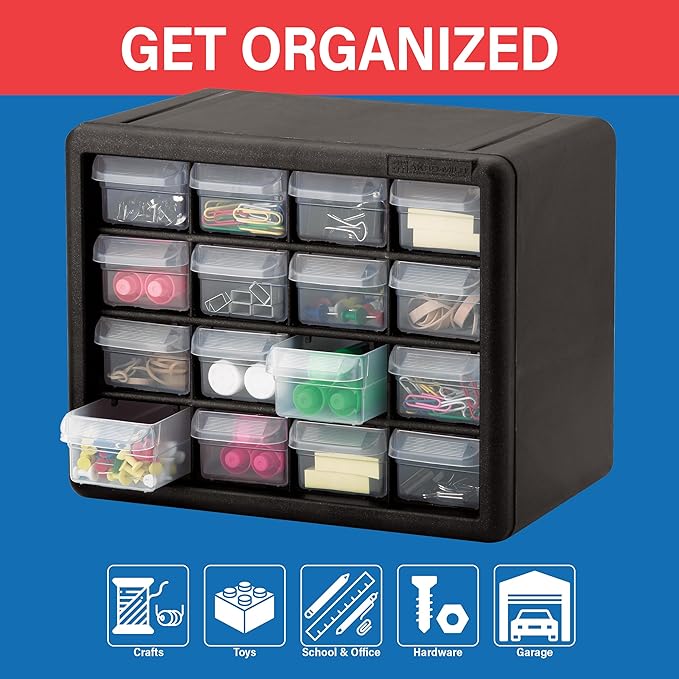 Akro-Mils 16-Drawer Plastic Drawer Storage Cabinet for Garage Organization, Beads, Makeup Organizer, Building Bricks Storage,