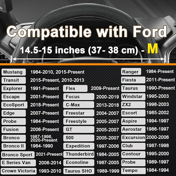 West Llama Customized Auto Car Steering Wheel Cover for Ford Escape,Explorer,Fusion,Focus,Bronco,Transit,Edge (Black- Standar