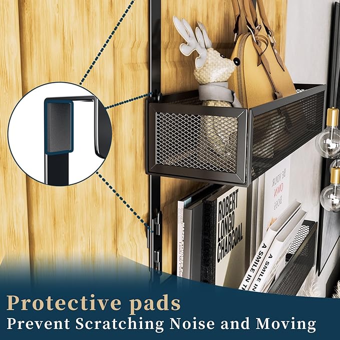 Consumest Over The Door Hooks Organizer - Extra Long Door Hanger with 9 Coat Hooks & 2 Mesh Basket, Back Storage Organizer Ha